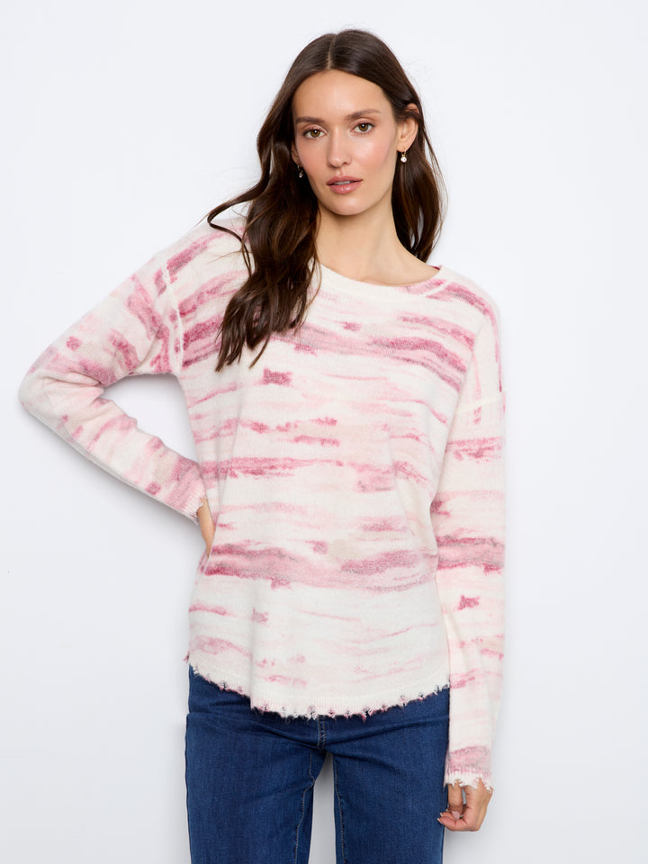 Long Sleeve Drop Shoulder Reversible Printed Crew Neck Sweater