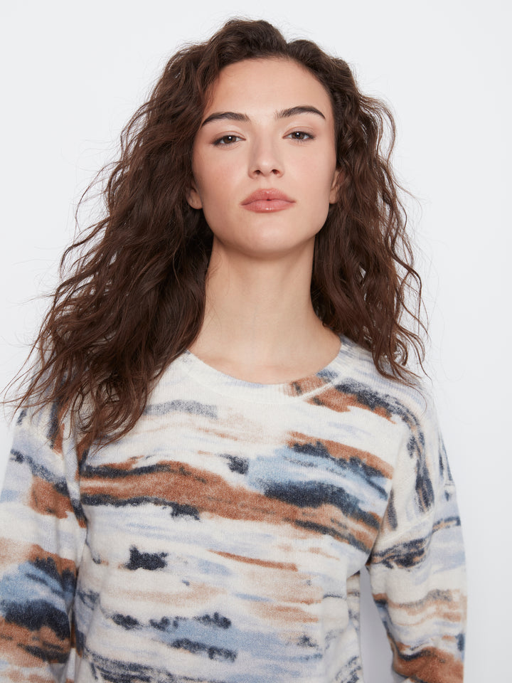 Long Sleeve Drop Shoulder Reversible Printed Crew Neck Sweater