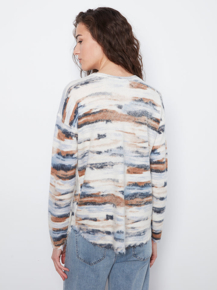 Long Sleeve Drop Shoulder Reversible Printed Crew Neck Sweater