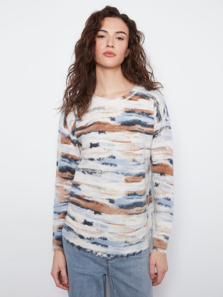 Long Sleeve Drop Shoulder Reversible Printed Crew Neck Sweater