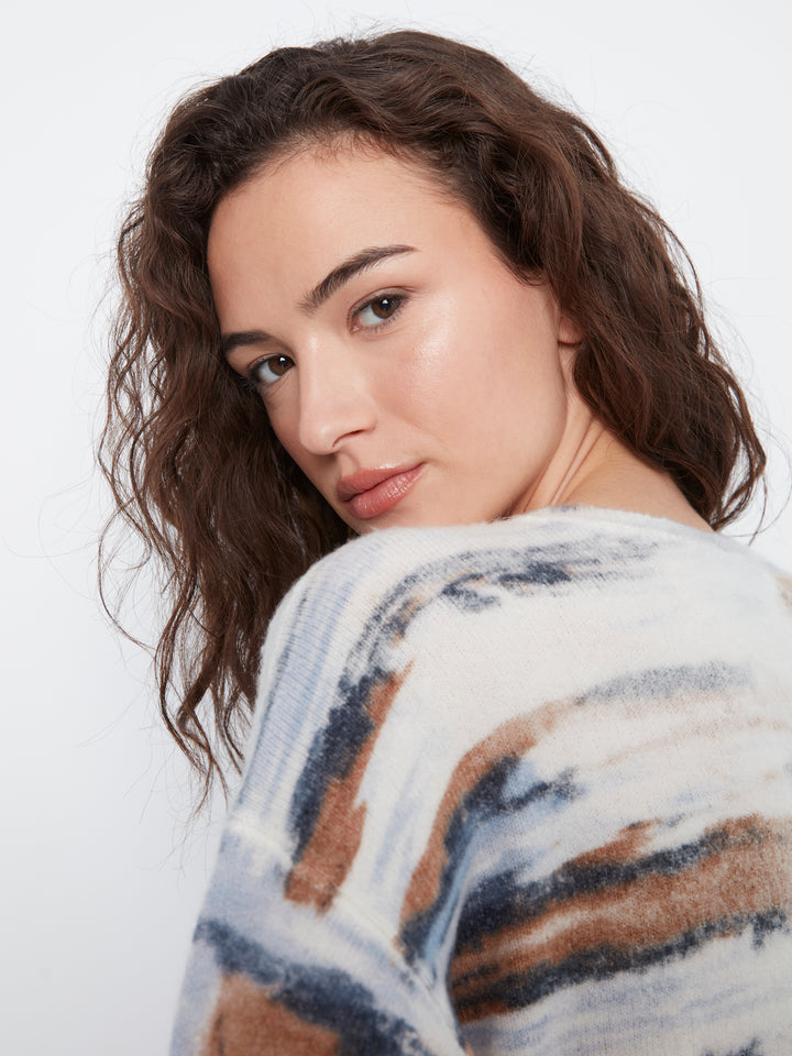 Long Sleeve Drop Shoulder Reversible Printed Crew Neck Sweater