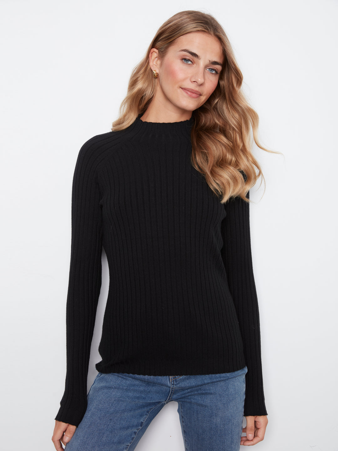 Basic Ribbed Knit Mock Neck Sweater