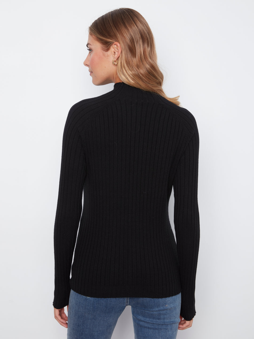 Basic Ribbed Knit Mock Neck Sweater