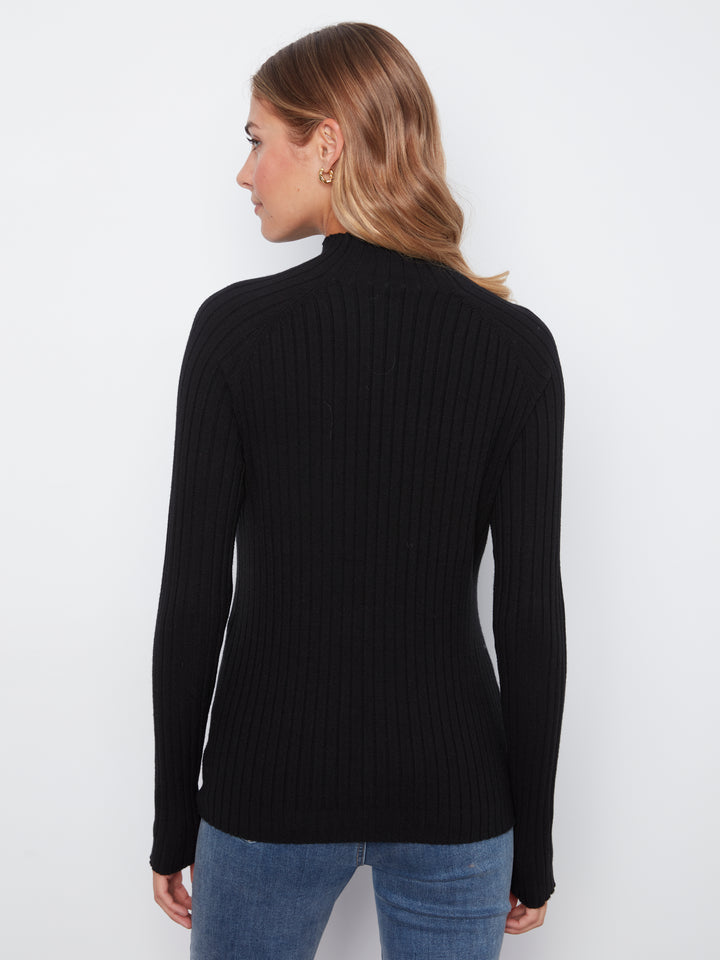 Basic Ribbed Knit Mock Neck Sweater