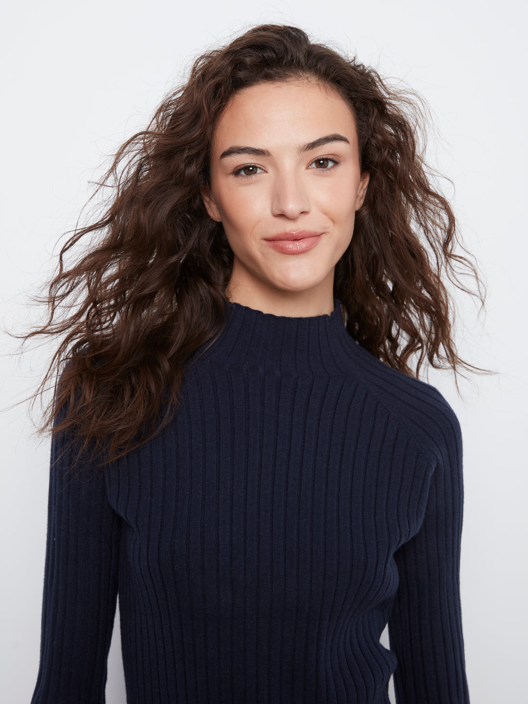 Basic Ribbed Knit Mock Neck Sweater