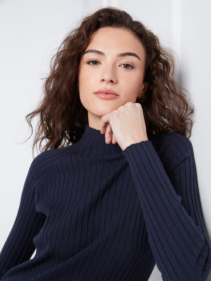 Basic Ribbed Knit Mock Neck Sweater