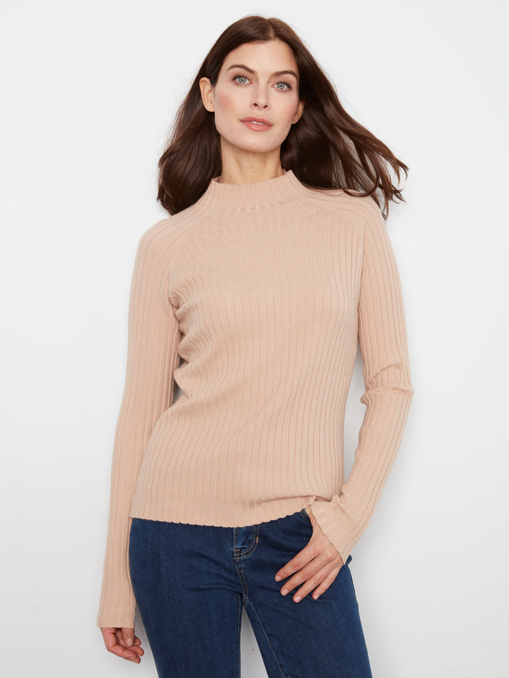 Basic Ribbed Knit Mock Neck Sweater