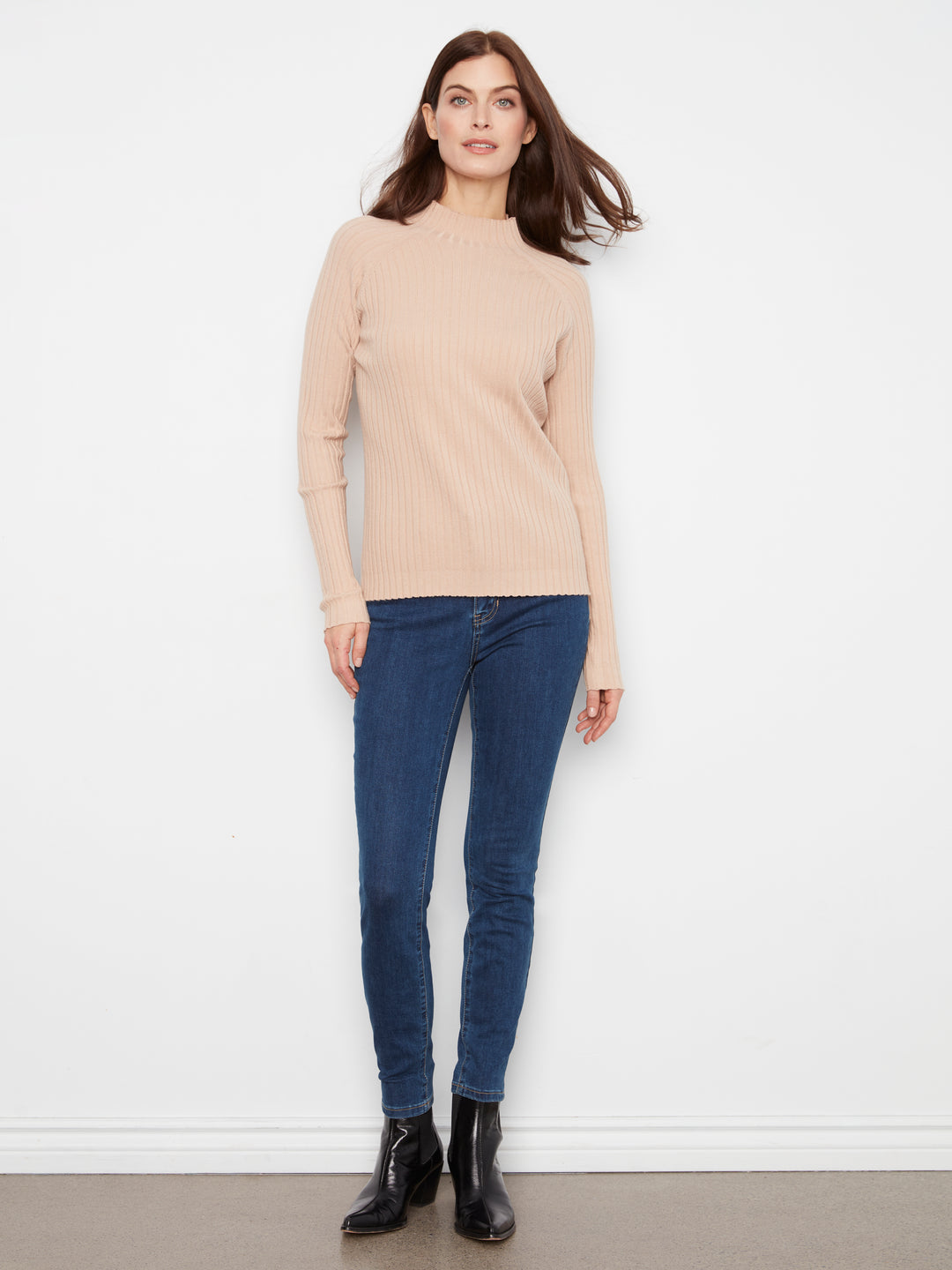 Basic Ribbed Knit Mock Neck Sweater