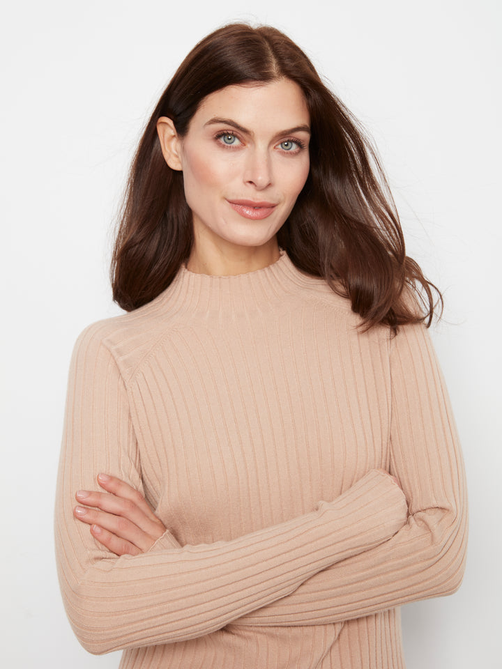 Basic Ribbed Knit Mock Neck Sweater