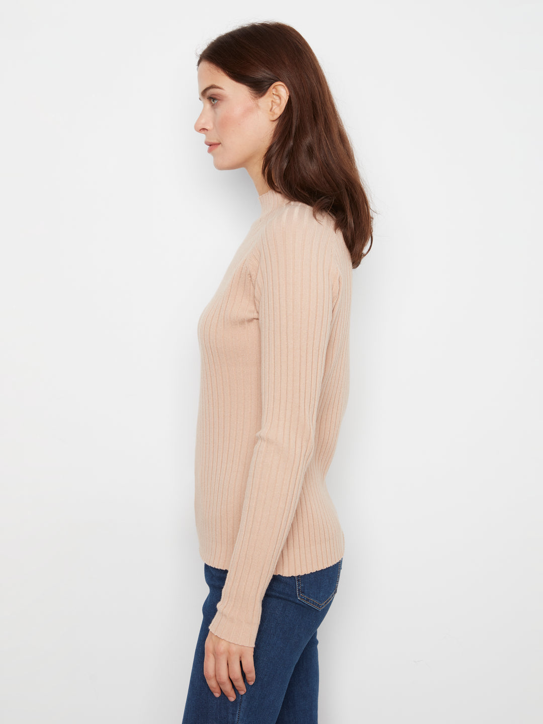 Basic Ribbed Knit Mock Neck Sweater