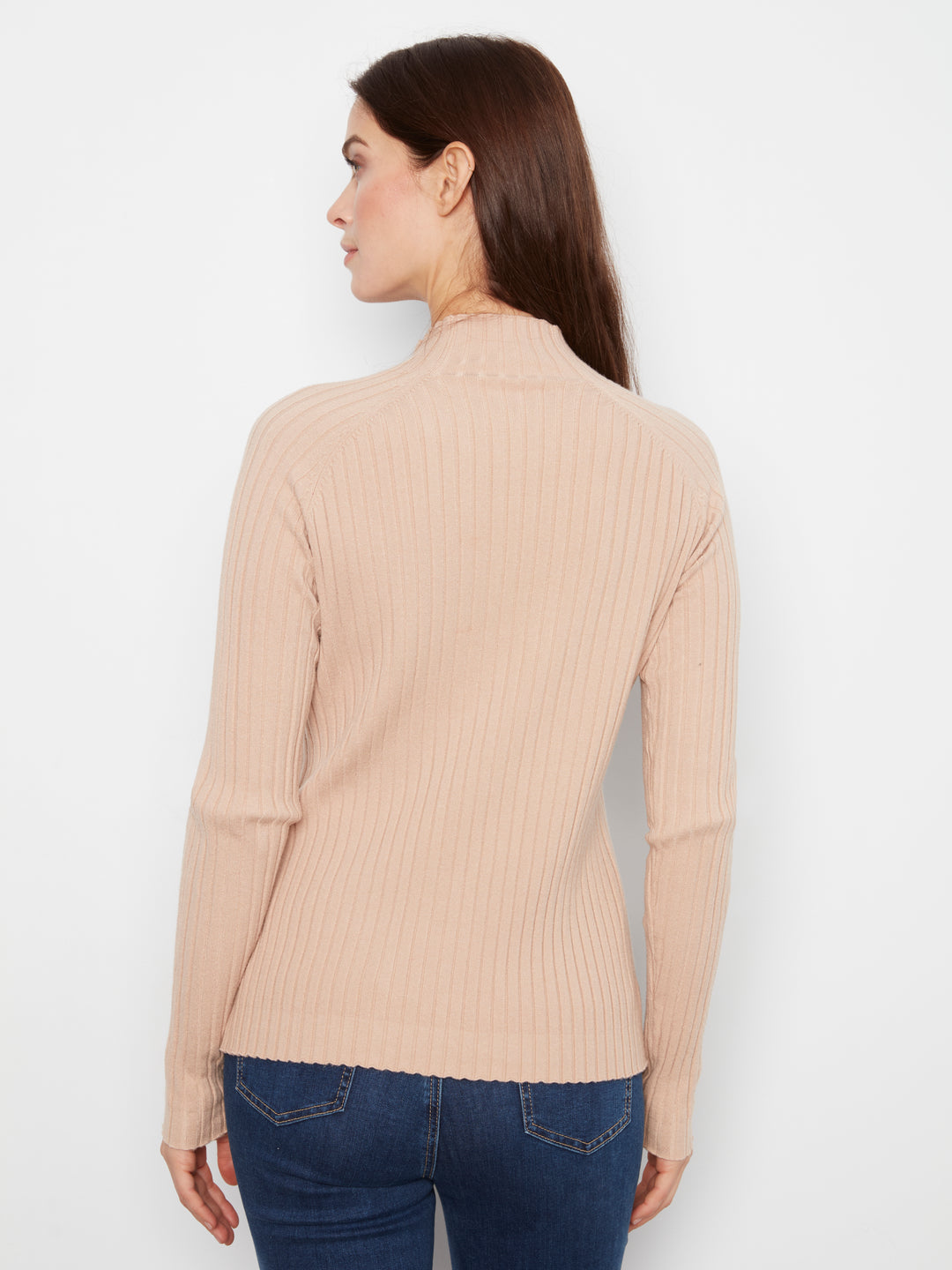 Basic Ribbed Knit Mock Neck Sweater