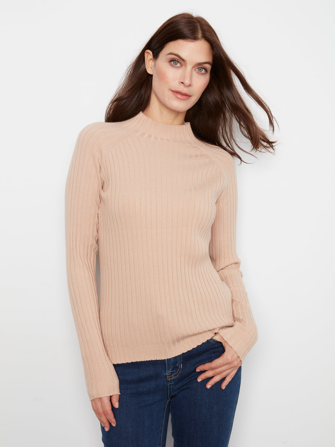 Basic Ribbed Knit Mock Neck Sweater