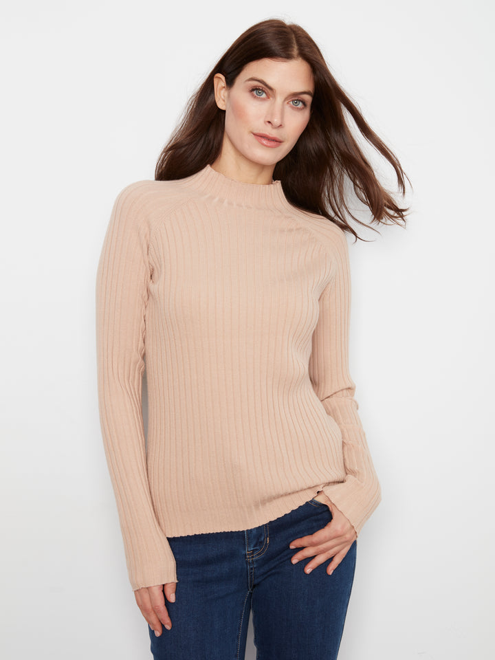 Basic Ribbed Knit Mock Neck Sweater