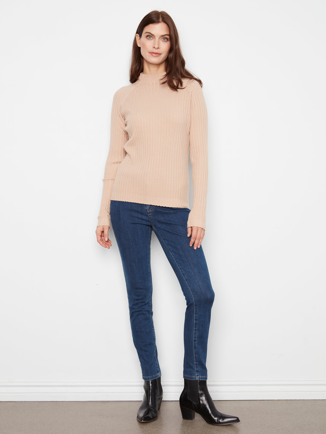 Basic Ribbed Knit Mock Neck Sweater