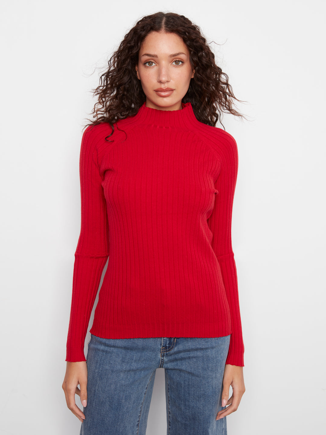 Basic Ribbed Knit Mock Neck Sweater