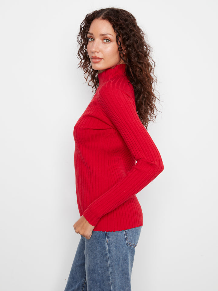 Basic Ribbed Knit Mock Neck Sweater