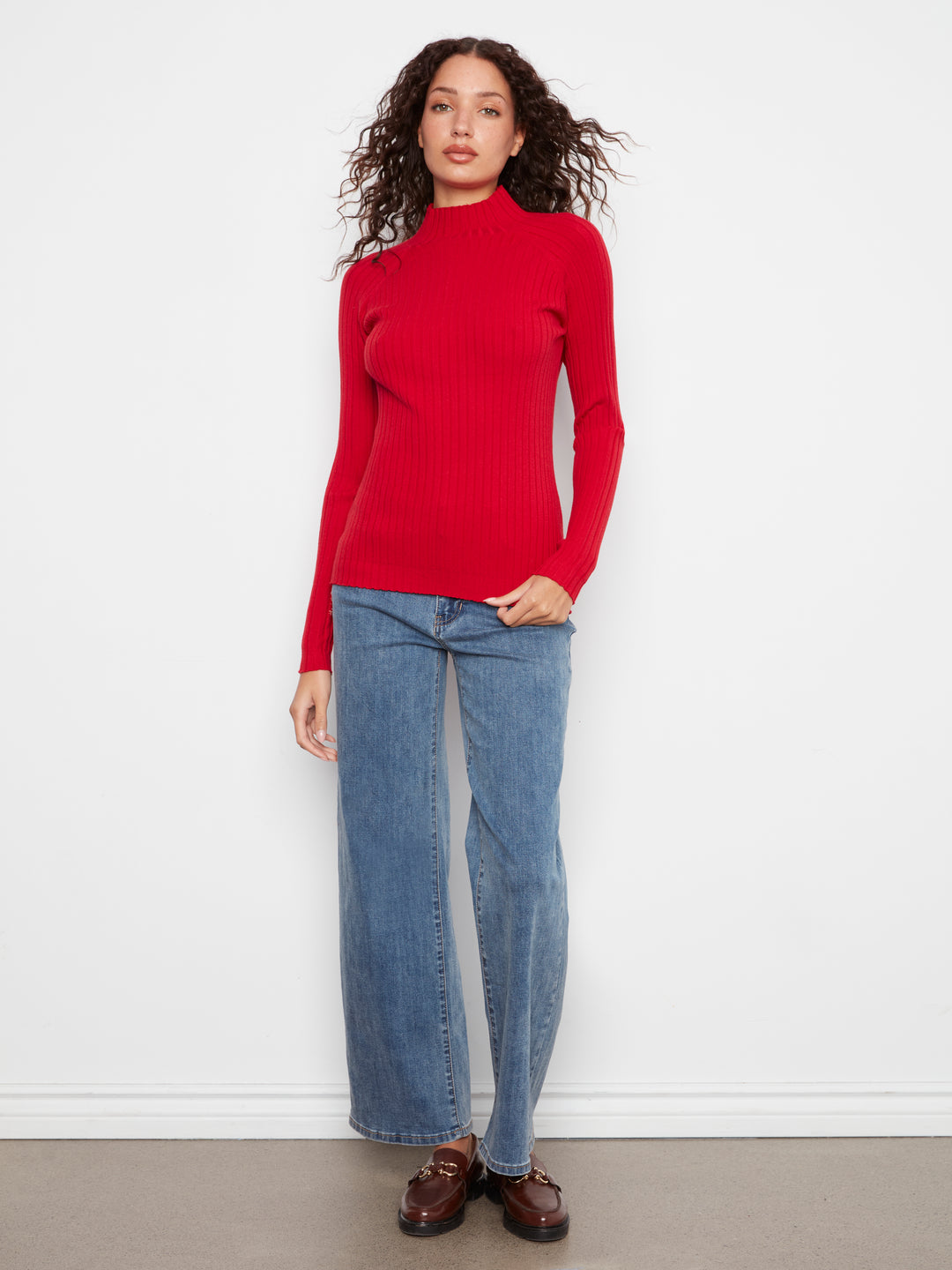 Basic Ribbed Knit Mock Neck Sweater