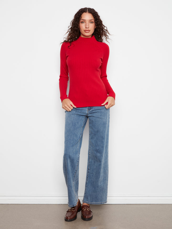 Basic Ribbed Knit Mock Neck Sweater