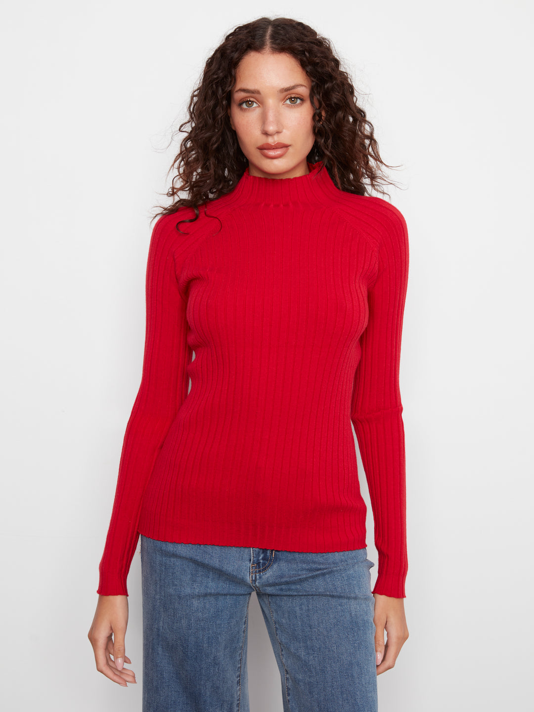 Basic Ribbed Knit Mock Neck Sweater