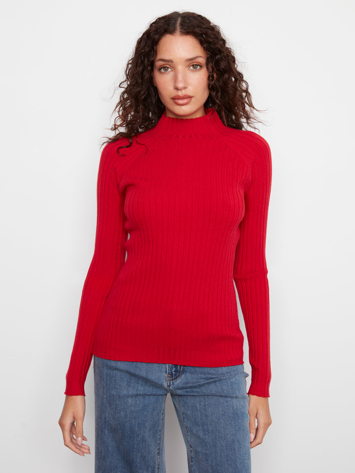 Basic Ribbed Knit Mock Neck Sweater