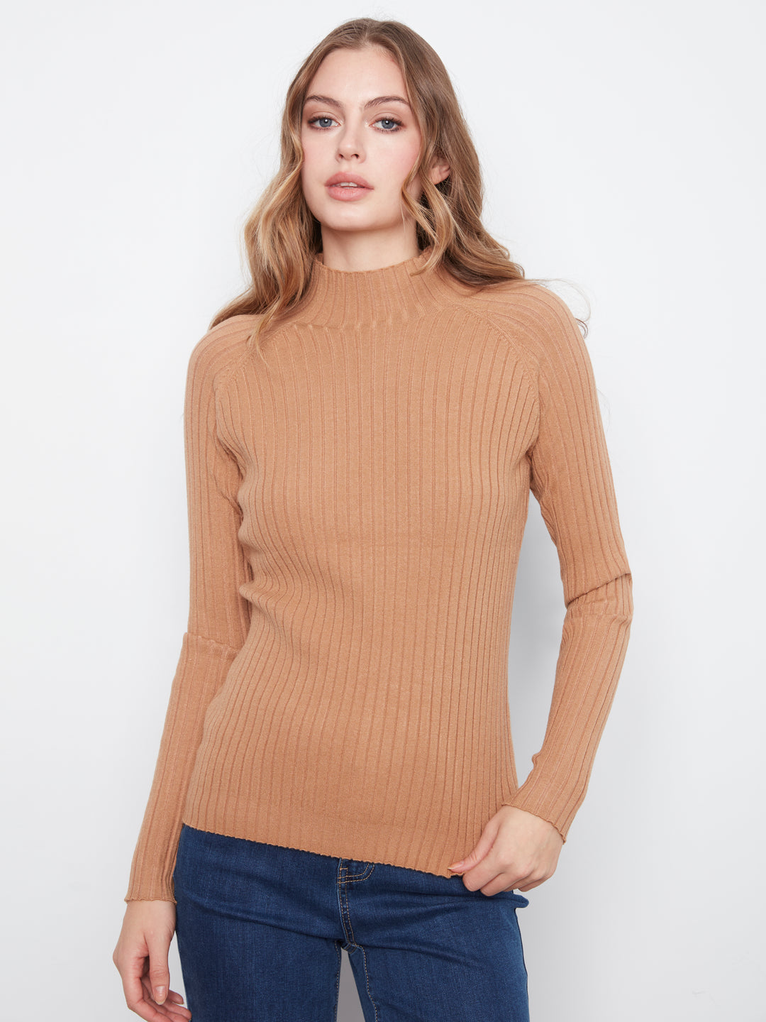 Basic Ribbed Knit Mock Neck Sweater