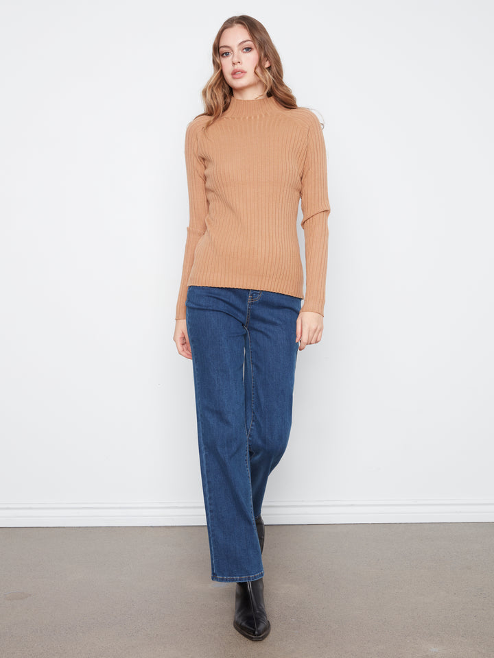 Basic Ribbed Knit Mock Neck Sweater
