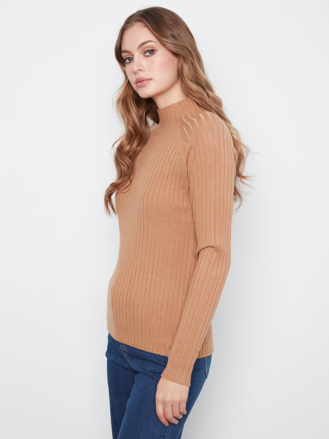 Basic Ribbed Knit Mock Neck Sweater