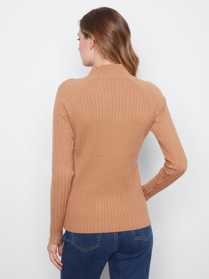 Basic Ribbed Knit Mock Neck Sweater