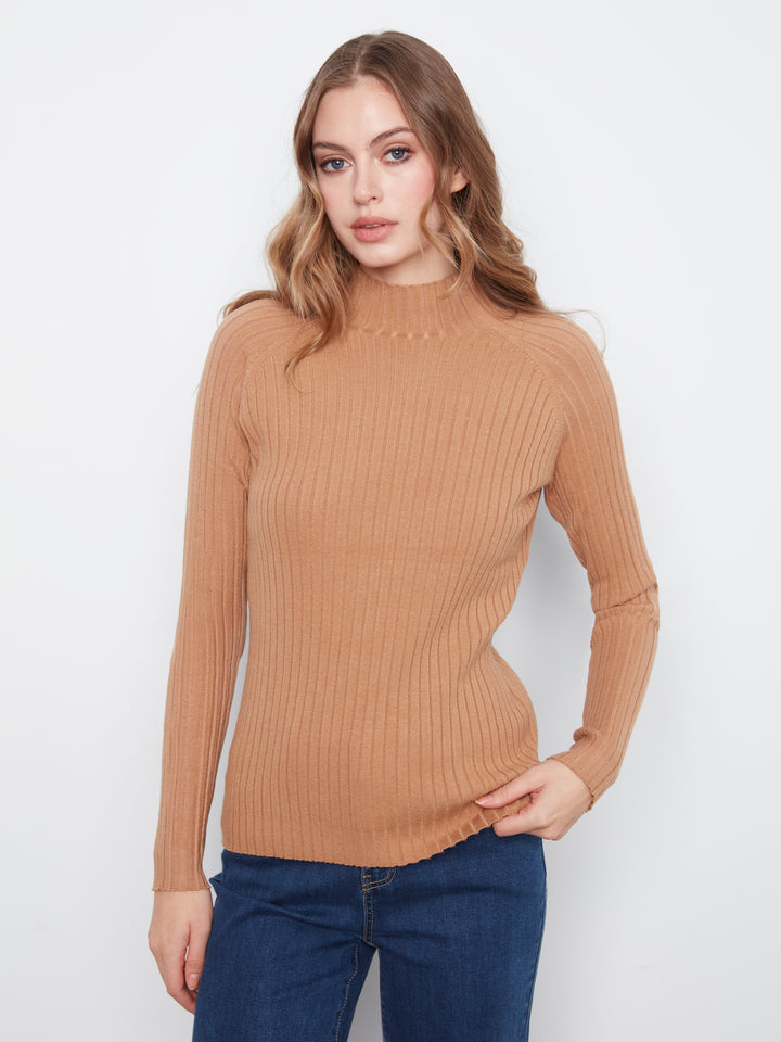 Basic Ribbed Knit Mock Neck Sweater