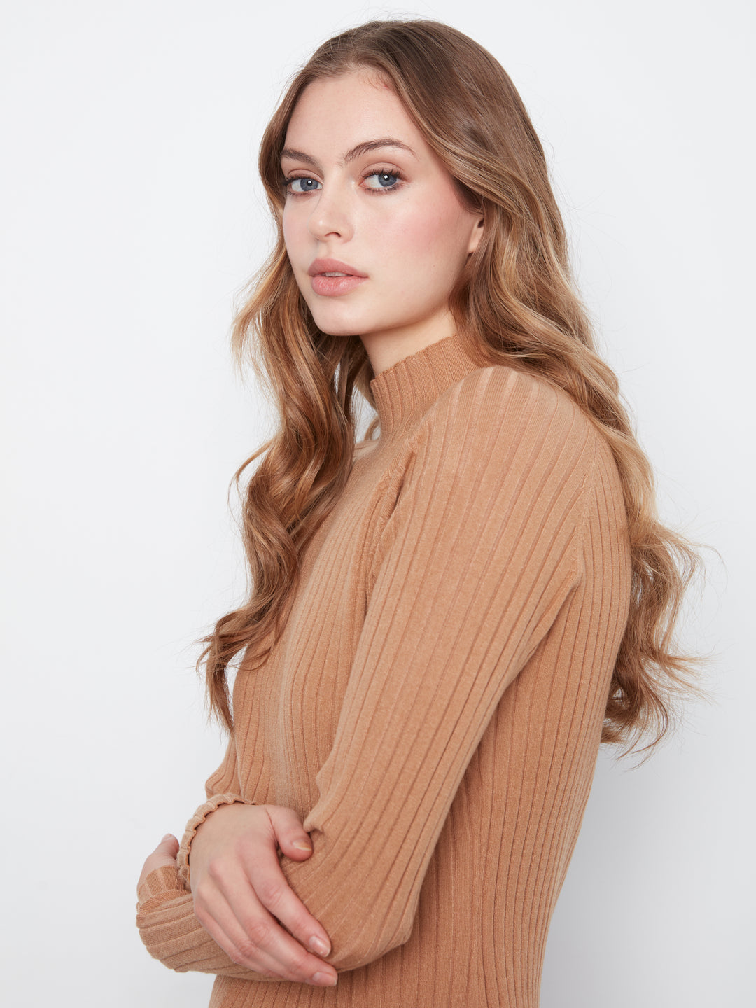 Basic Ribbed Knit Mock Neck Sweater