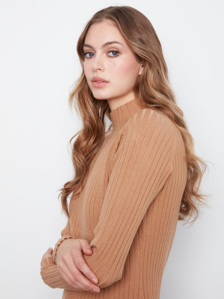 Basic Ribbed Knit Mock Neck Sweater
