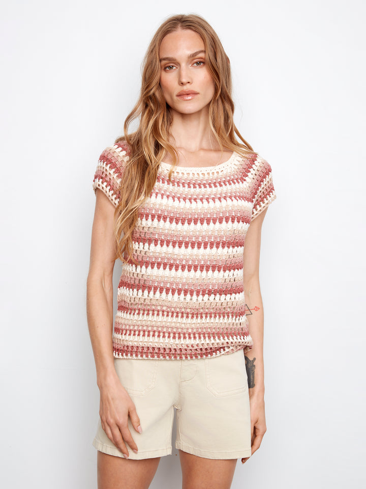 Crochet Raglan Short Sleeve Sweater
