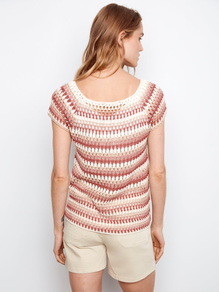 Crochet Raglan Short Sleeve Sweater