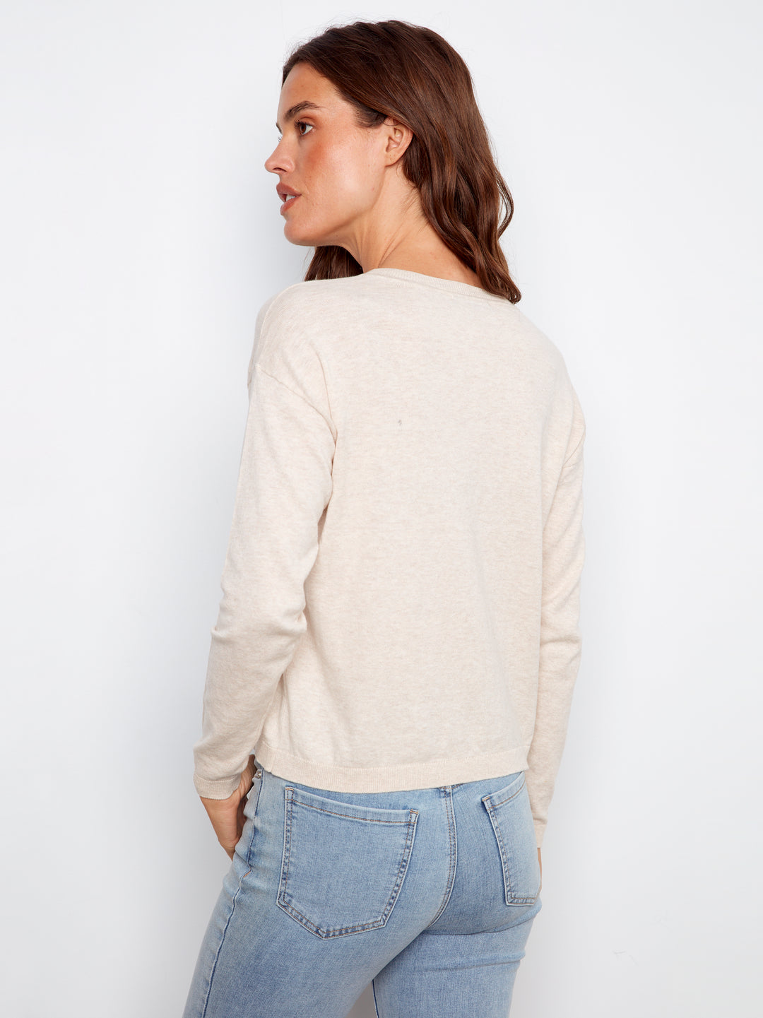Long Sleeve V-Neck Sweater With Embroidery At Front Body