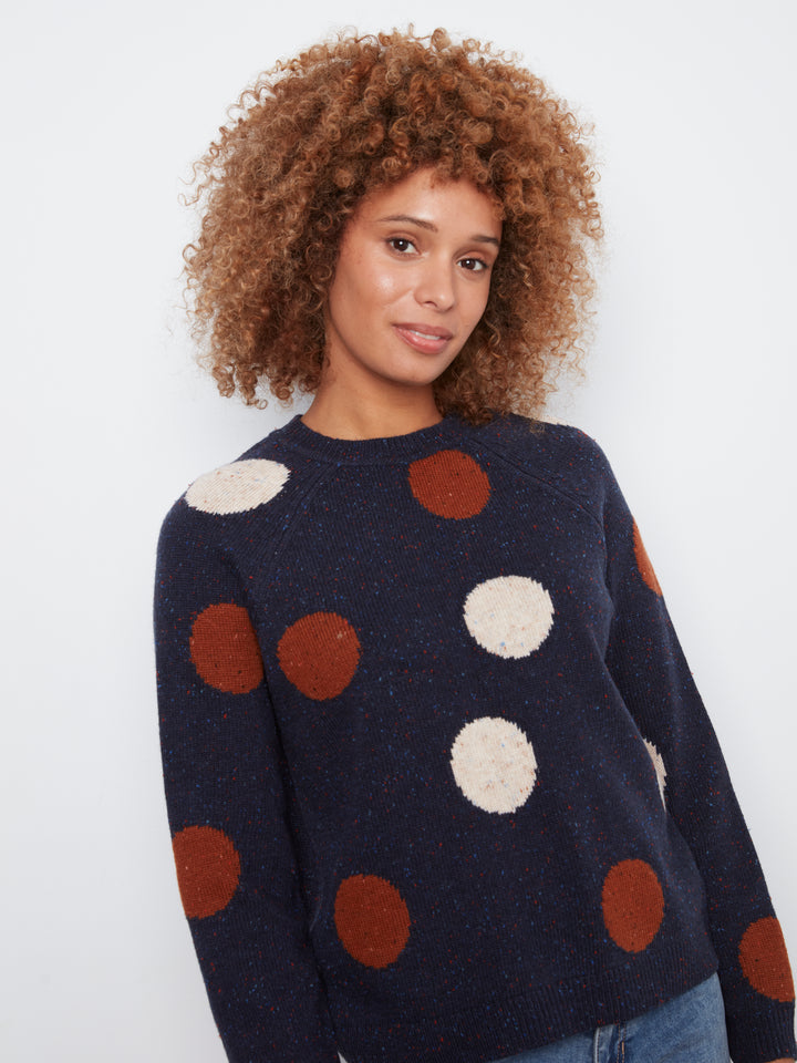 Long Sleeve Raglan Crew Neck Sweater With Placed Jacquard