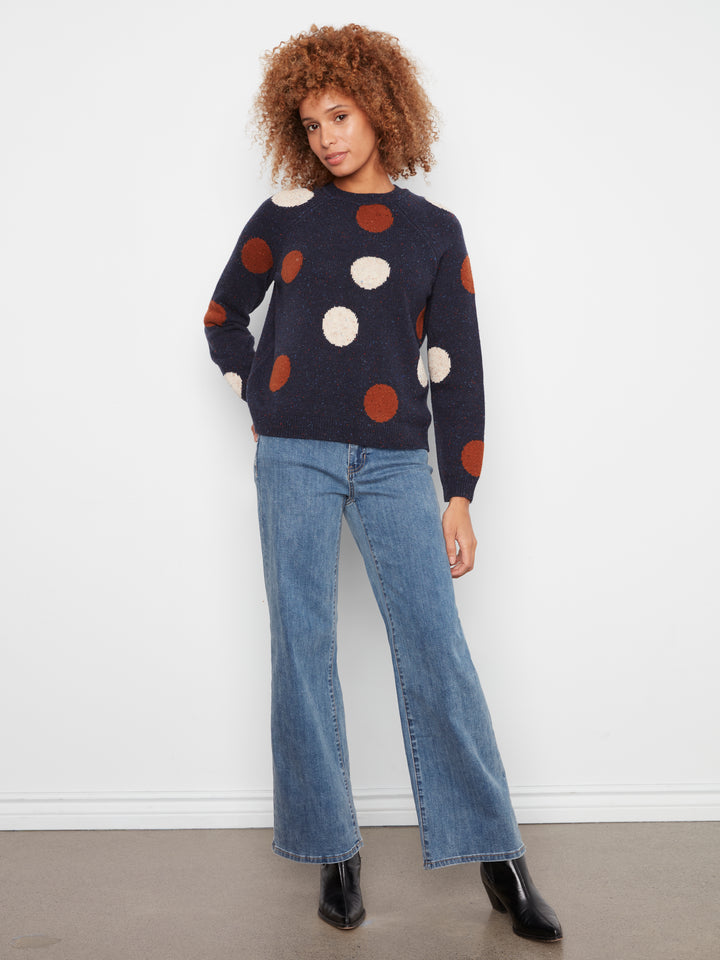 Long Sleeve Raglan Crew Neck Sweater With Placed Jacquard