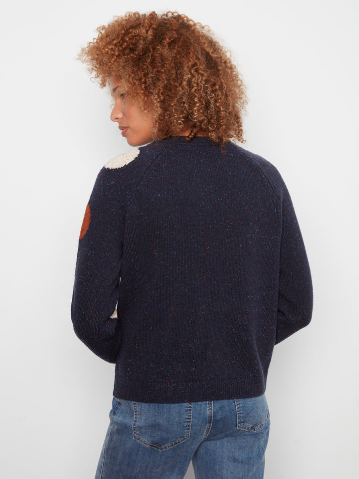 Long Sleeve Raglan Crew Neck Sweater With Placed Jacquard