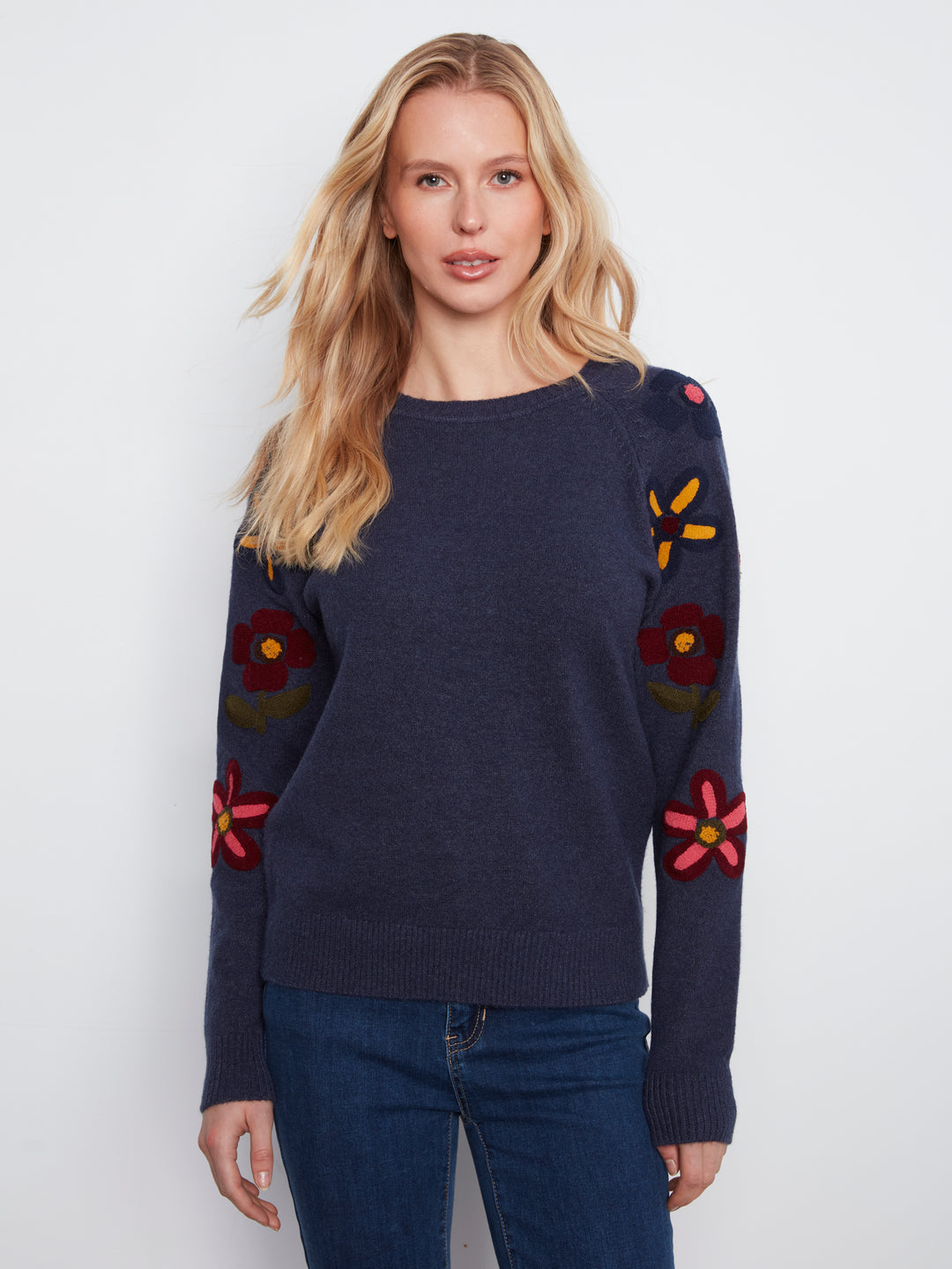 Embroidered Raglan Sleeve Crewneck Sweater