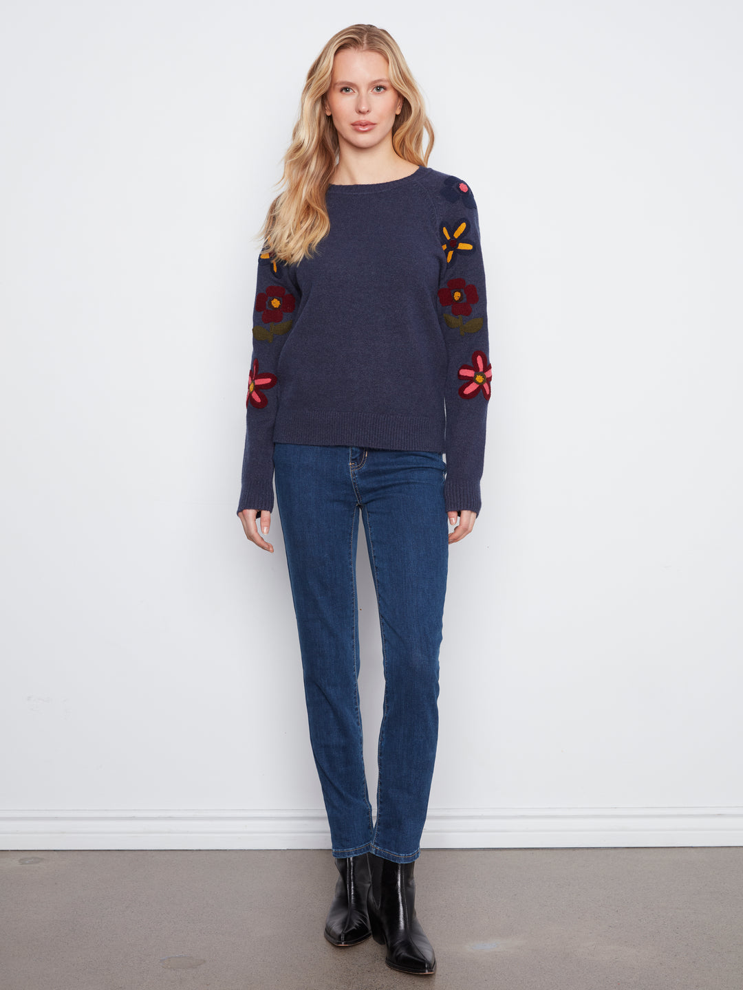 Embroidered Raglan Sleeve Crewneck Sweater