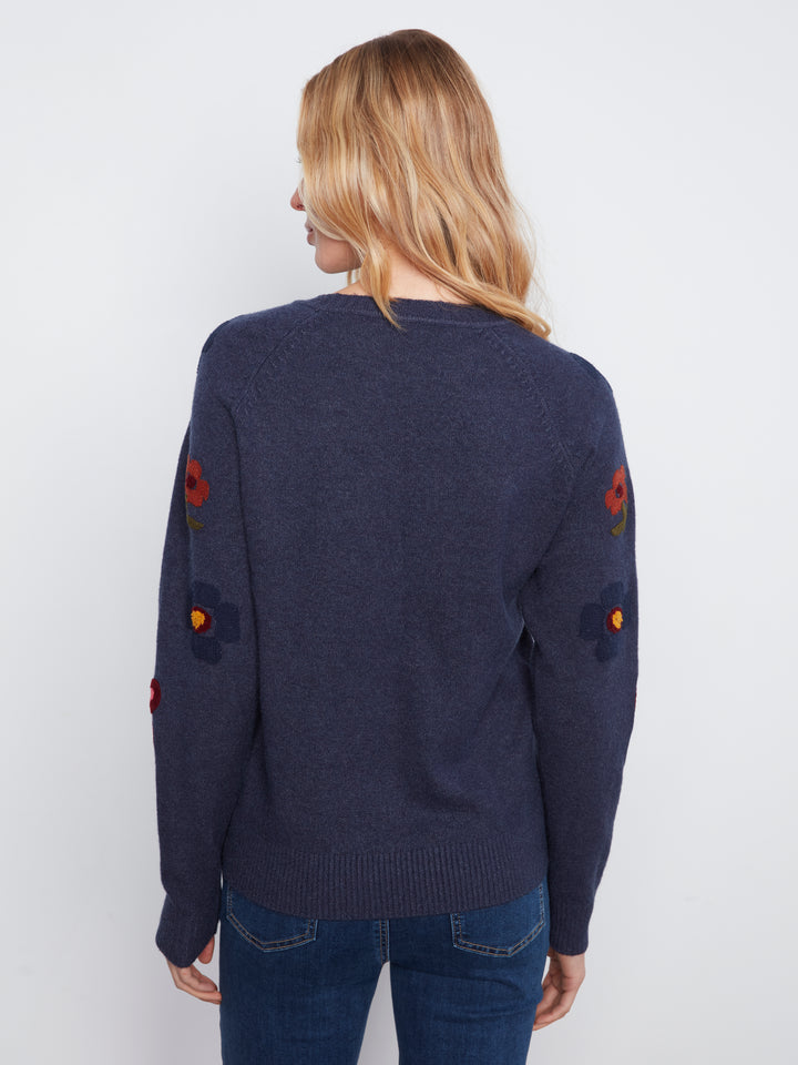 Embroidered Raglan Sleeve Crewneck Sweater