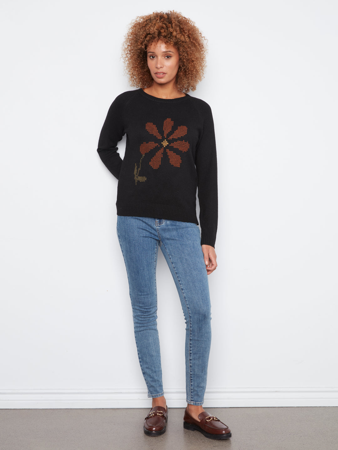 Embroidered Raglan Sleeve Crewneck Sweater