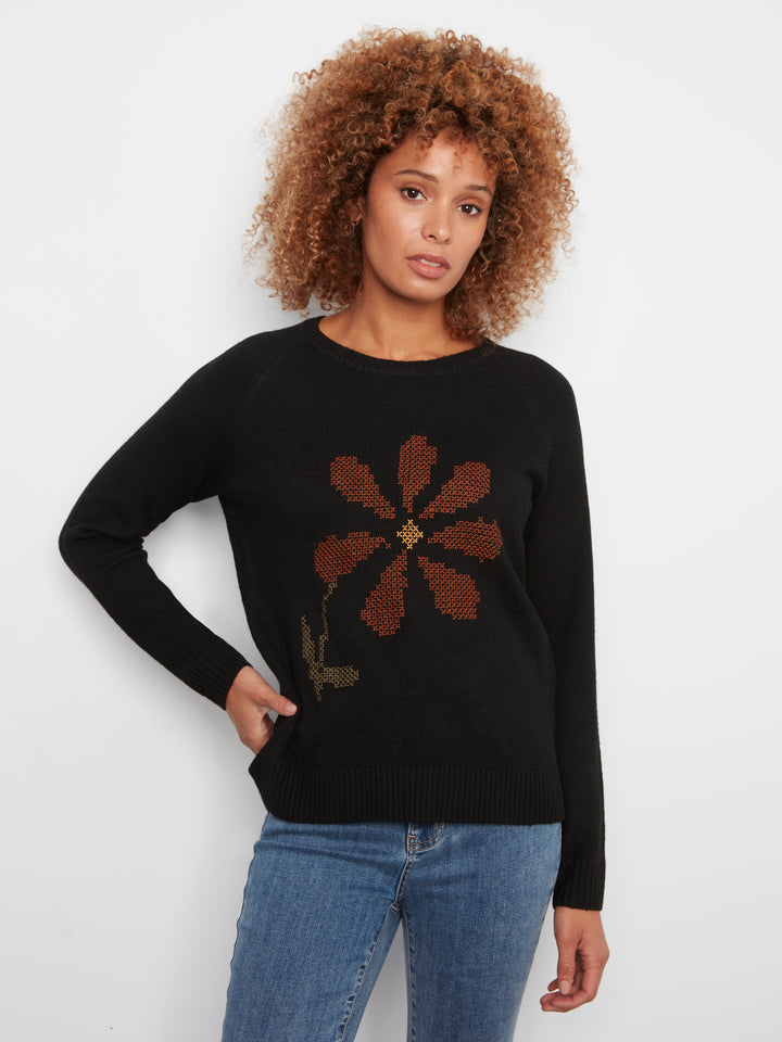 Embroidered Raglan Sleeve Crewneck Sweater