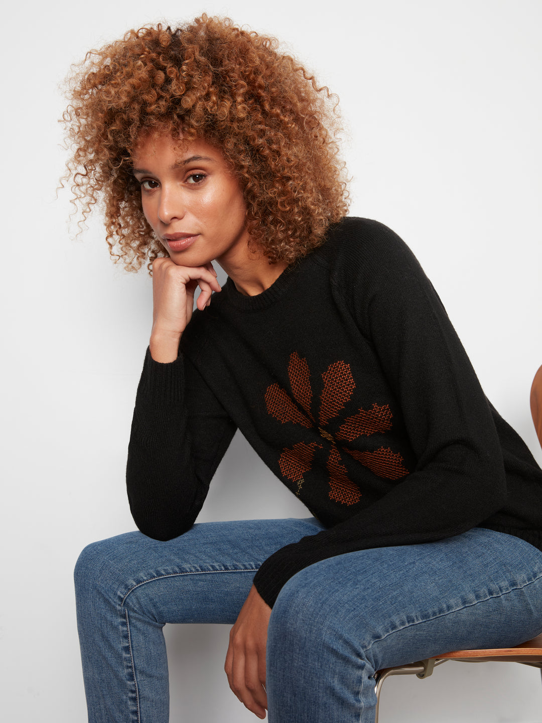 Embroidered Raglan Sleeve Crewneck Sweater