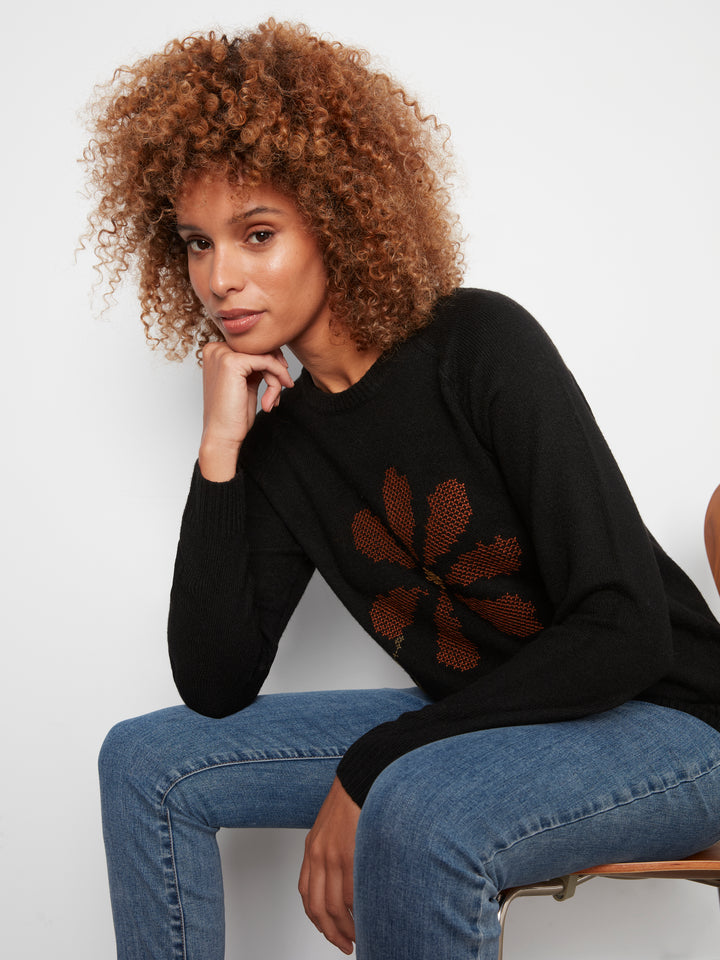 Embroidered Raglan Sleeve Crewneck Sweater