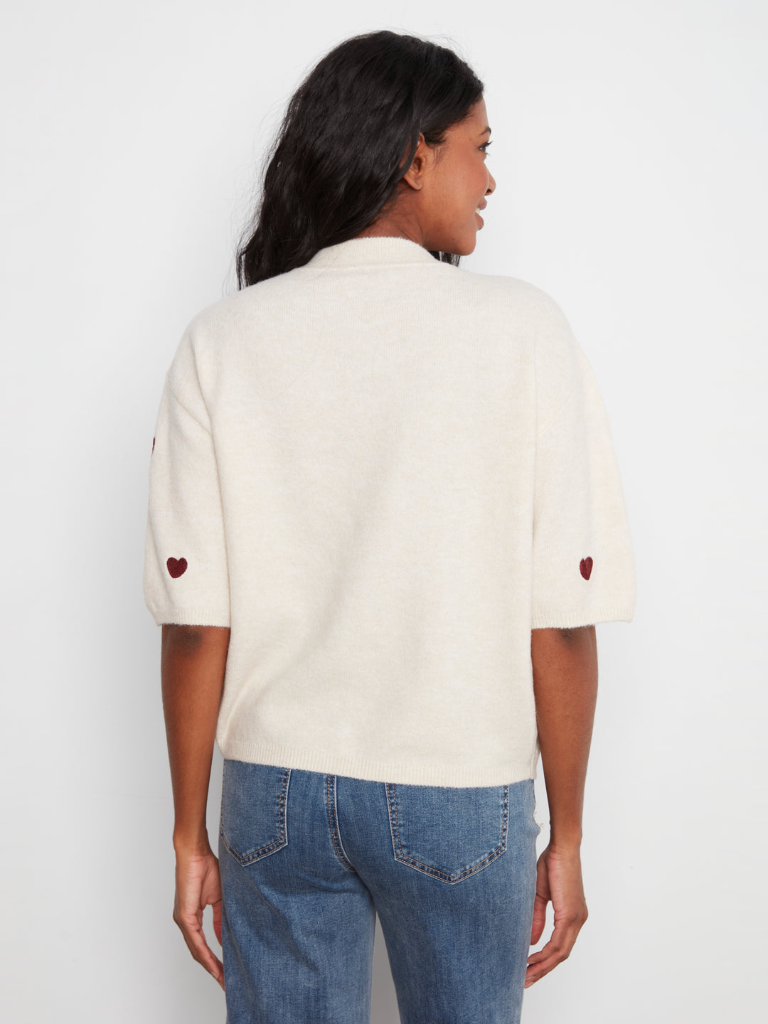 Elbow Sleeve Balloon Shape Sweater With Allover Embroidery
