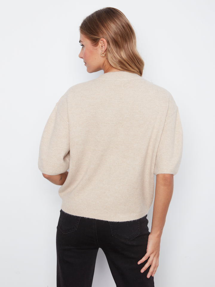 Elbow Sleeve Balloon Shape Jacquard Sweater