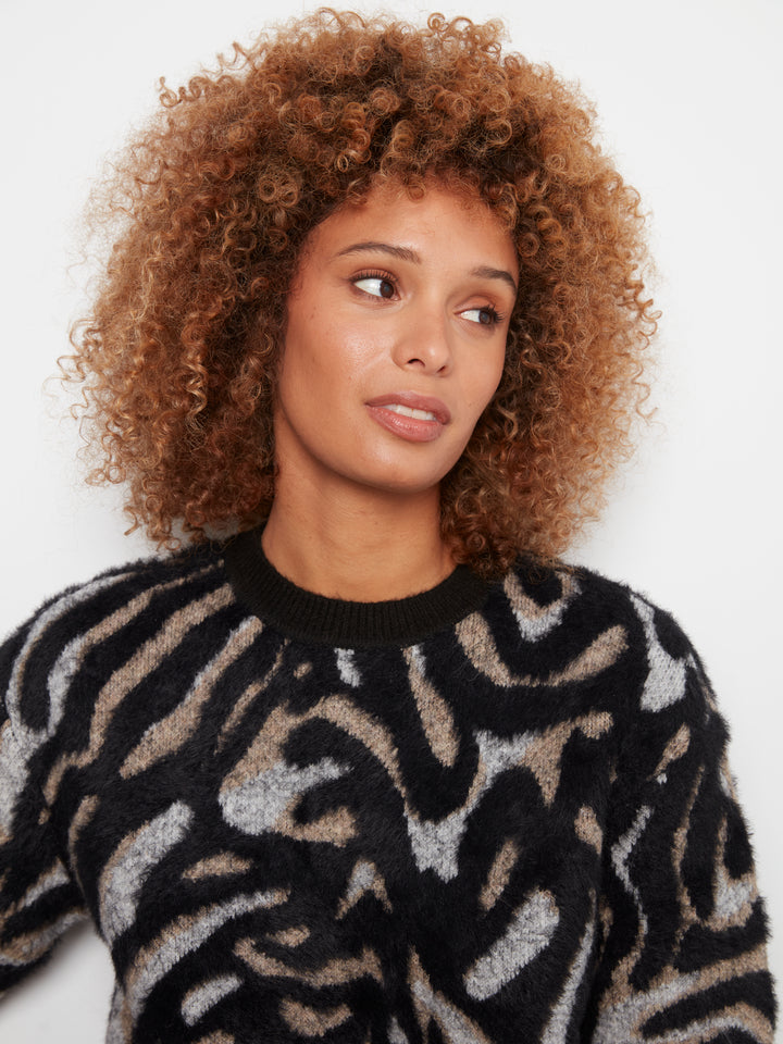 Elbow Sleeve Balloon Shape Jacquard Sweater
