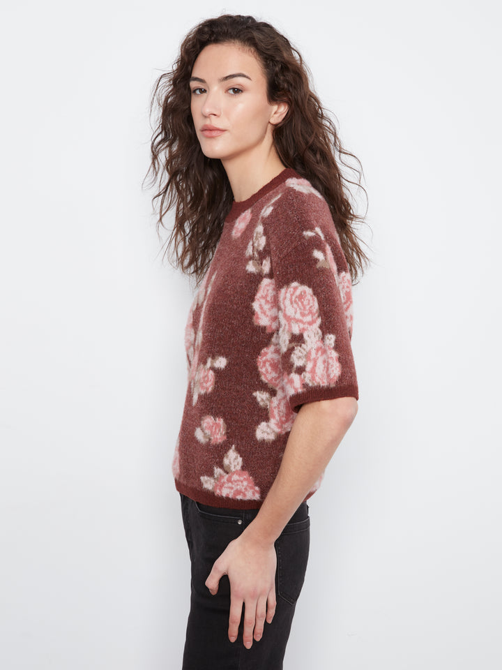 Elbow Sleeve Balloon Shape Jacquard Sweater