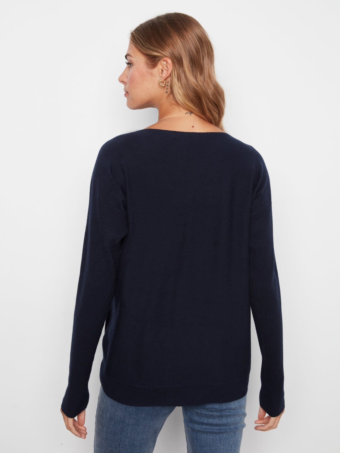 Long Sleeve Drop Shoulder Boat Neck Sweater With Side Buttons Detail