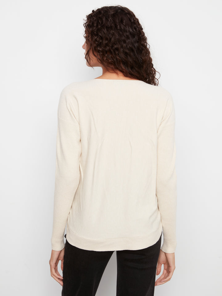 Long Sleeve Drop Shoulder Boat Neck Sweater With Side Buttons Detail